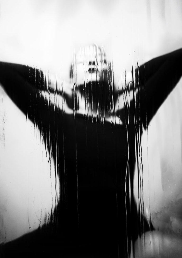 abstract self portrait in black and white photography oil on glass plate