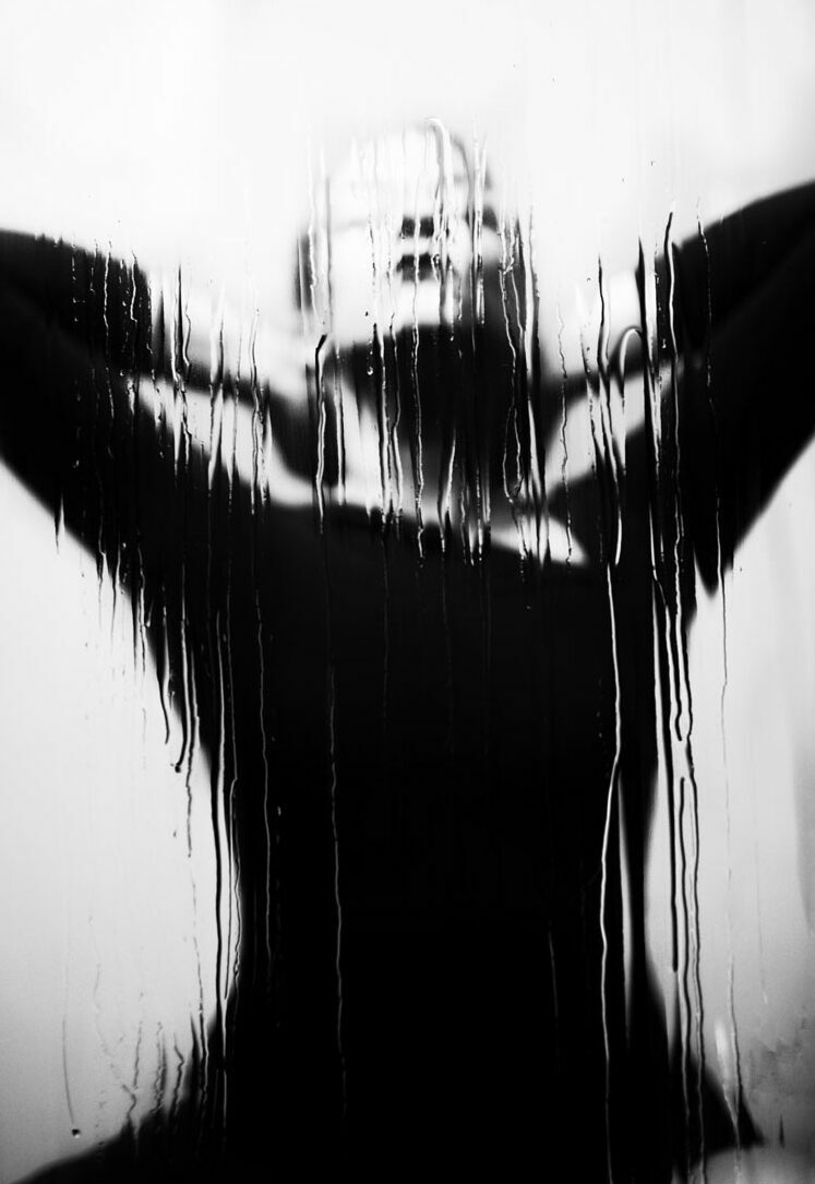 abstract self portrait in black and white photography oil on glass plate